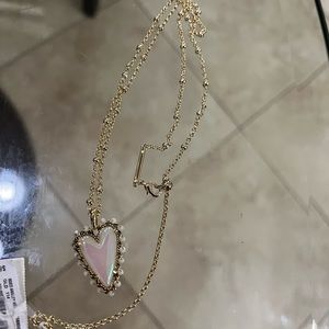 Kendra Scott white gold long heart necklace